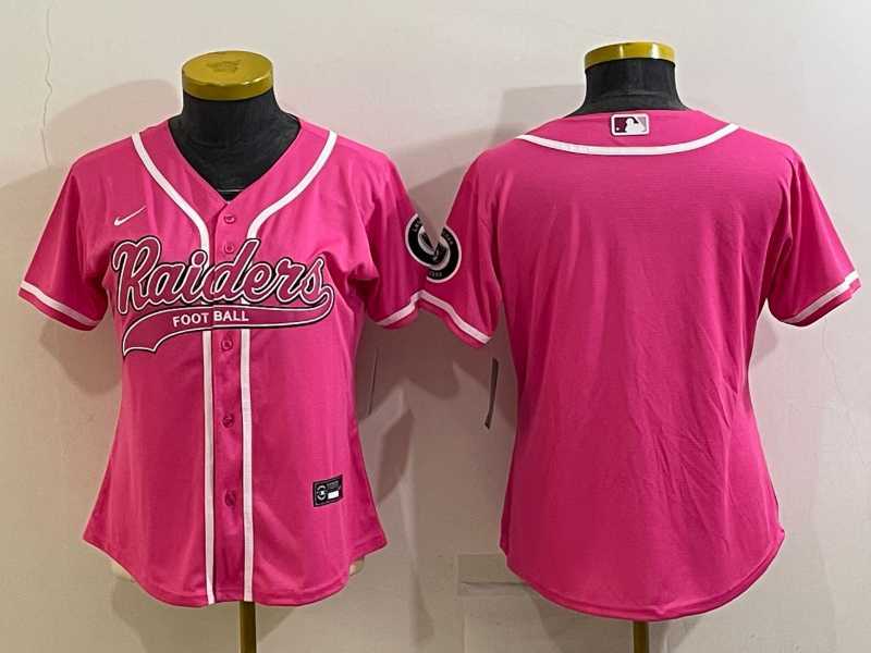 Women%27s Las Vegas Raiders Blank Pink With Patch Cool Base Stitched Baseball Jersey